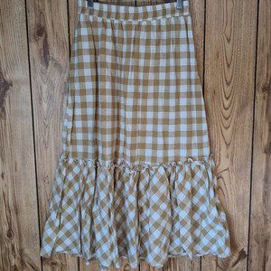 Gold and cream gingham midi skirt